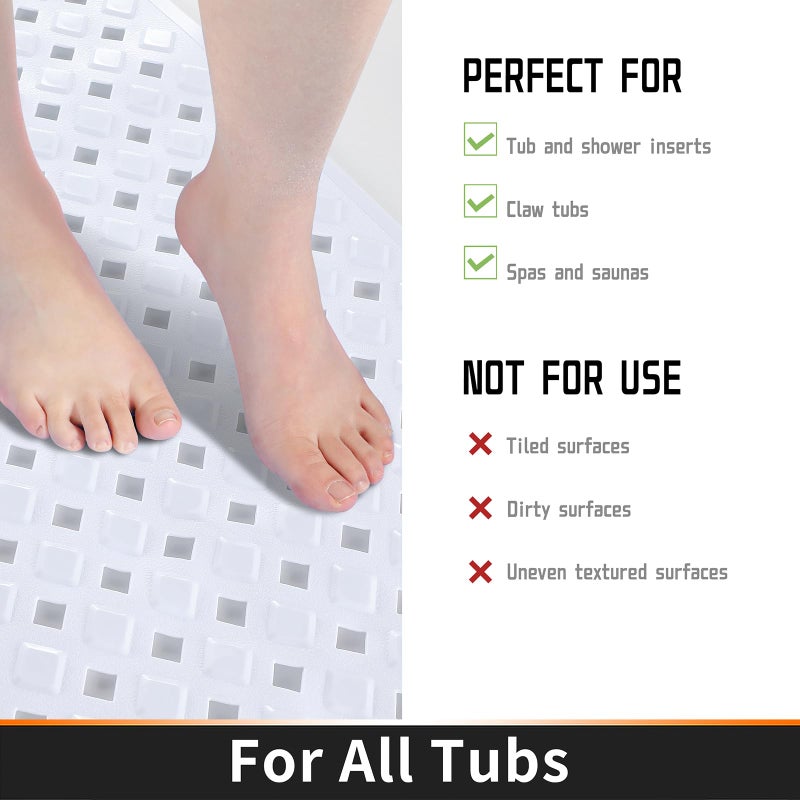 Yimobra Bathtub Mat Non Slip, Super Strong Suction Cups, 27.5"x15.5" Long Shower Mat with Drain Holes, Machine Washable Fast Draining Bath Mats, Bathroom Essentials,White - Image 4